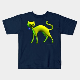 The Yellow Cat And Glass Blue Cherry Kids T-Shirt